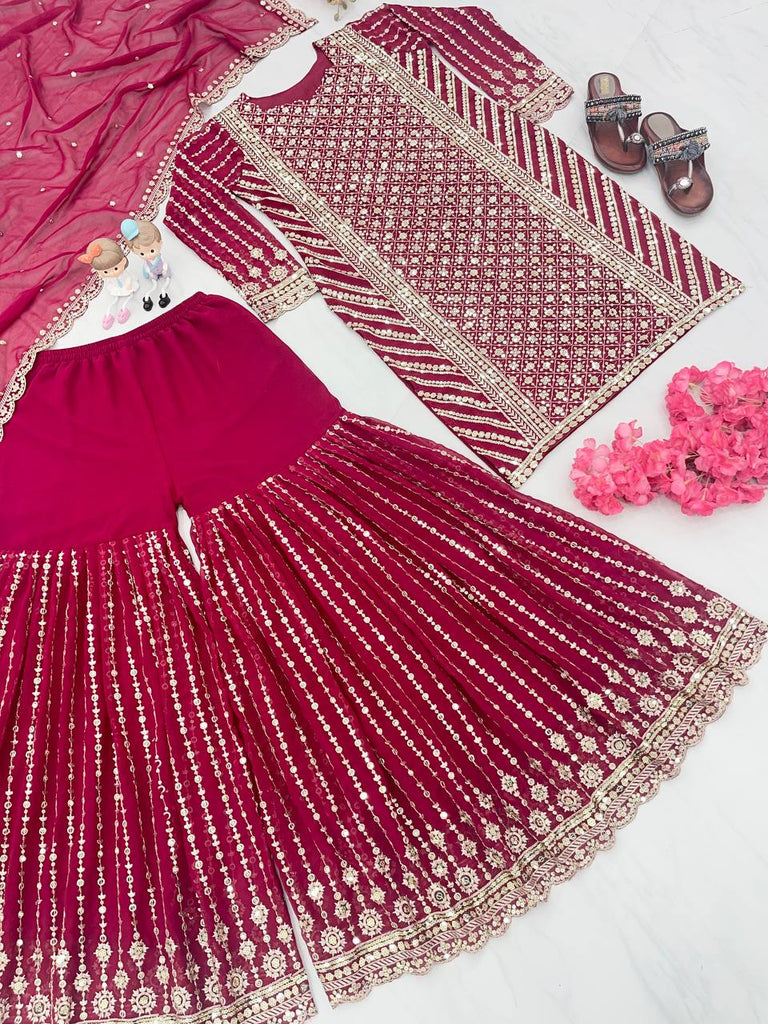 Attractive Dark Pink Color Sequence Work Sharara Suit Clothsvilla