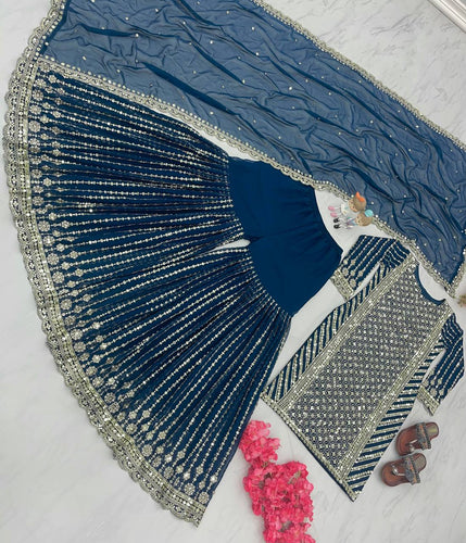 Attractive Teal Blue Color Sequence Work Sharara Suit Clothsvilla