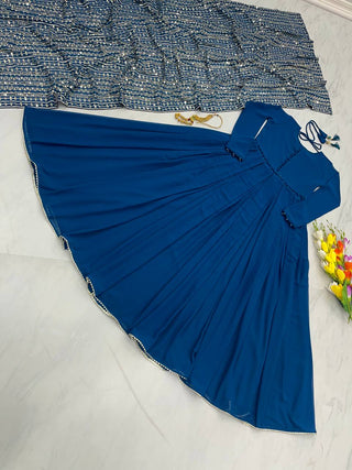 Teal Blue Color Gown With Heavy Sequence Work Dupatta Clothsvilla