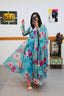 Organza Sky Blue Color Printed Pretty Anarkali Gown