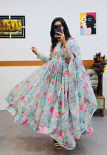 Load image into Gallery viewer, Flower Print Sky Blue Color Anarkali Gown