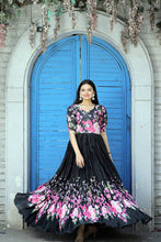 Load image into Gallery viewer, Rich Digital Print Black Color Crush Pleating Gown Clothsvilla