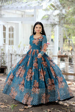 Load image into Gallery viewer, Full Sleeves Sequence Work Teal Blue Color Gown Clothsvilla