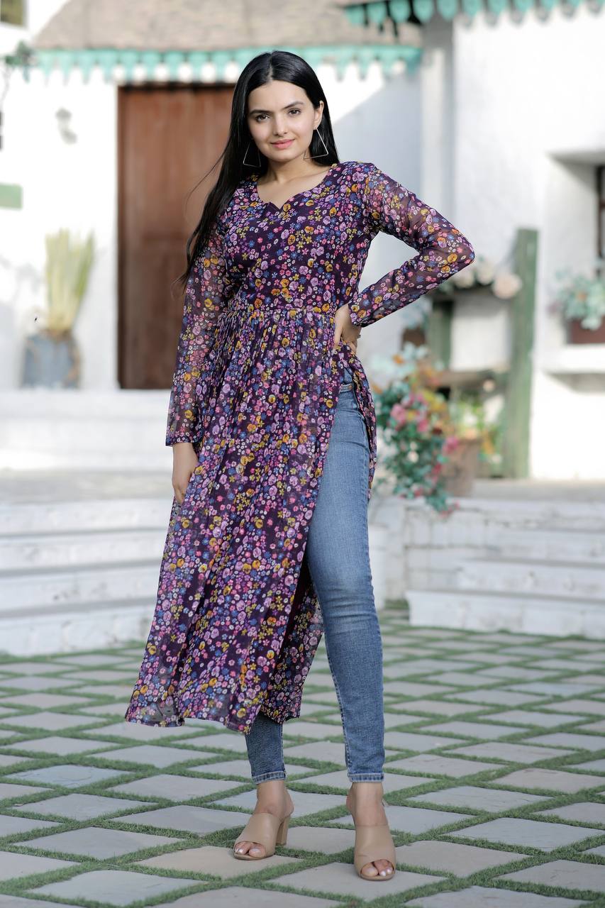 Wine Color Nayra cut Wonderful Kurti Clothsvilla