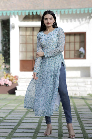 White Color Nayra cut Wonderful Kurti Clothsvilla