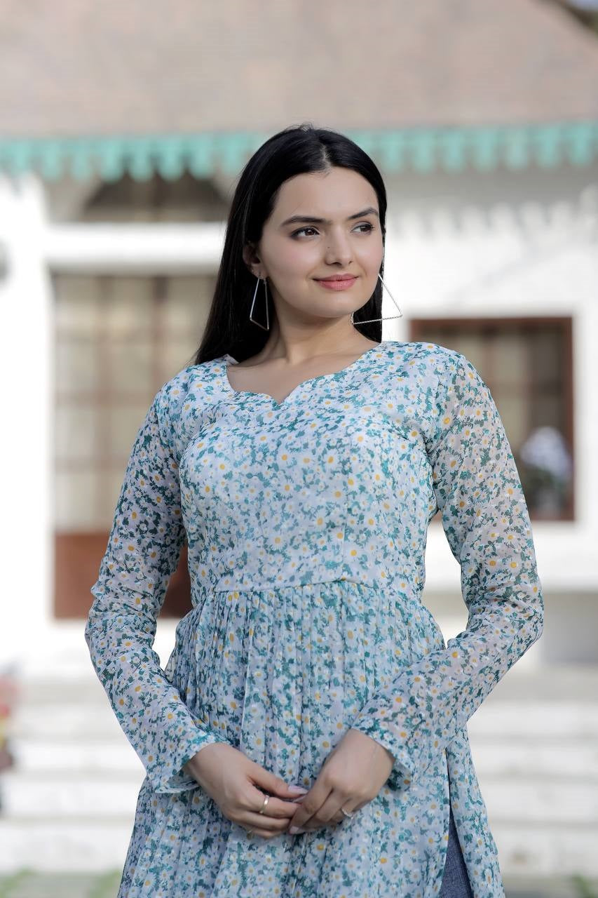 White Color Nayra cut Wonderful Kurti Clothsvilla
