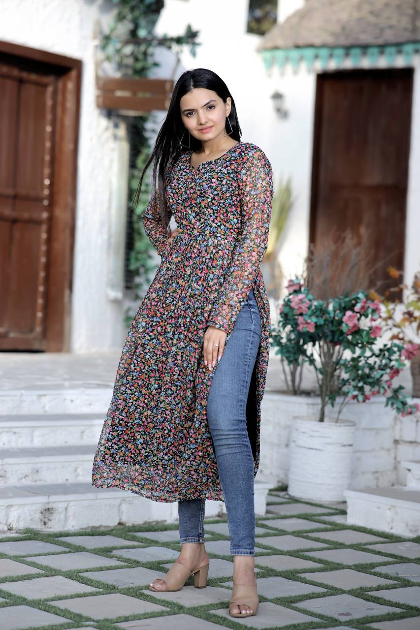 Cut Kurti Designs One Side Cut Long Top A Line Princess Cut Kurti
