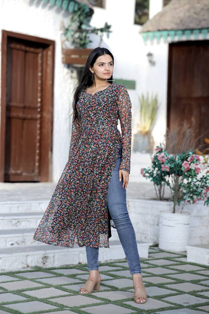 Multi Color Nayra cut Wonderful Kurti Clothsvilla