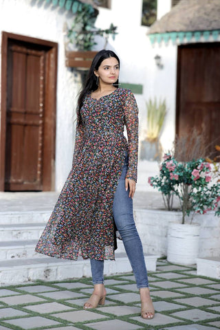 Multi Color Nayra cut Wonderful Kurti Clothsvilla