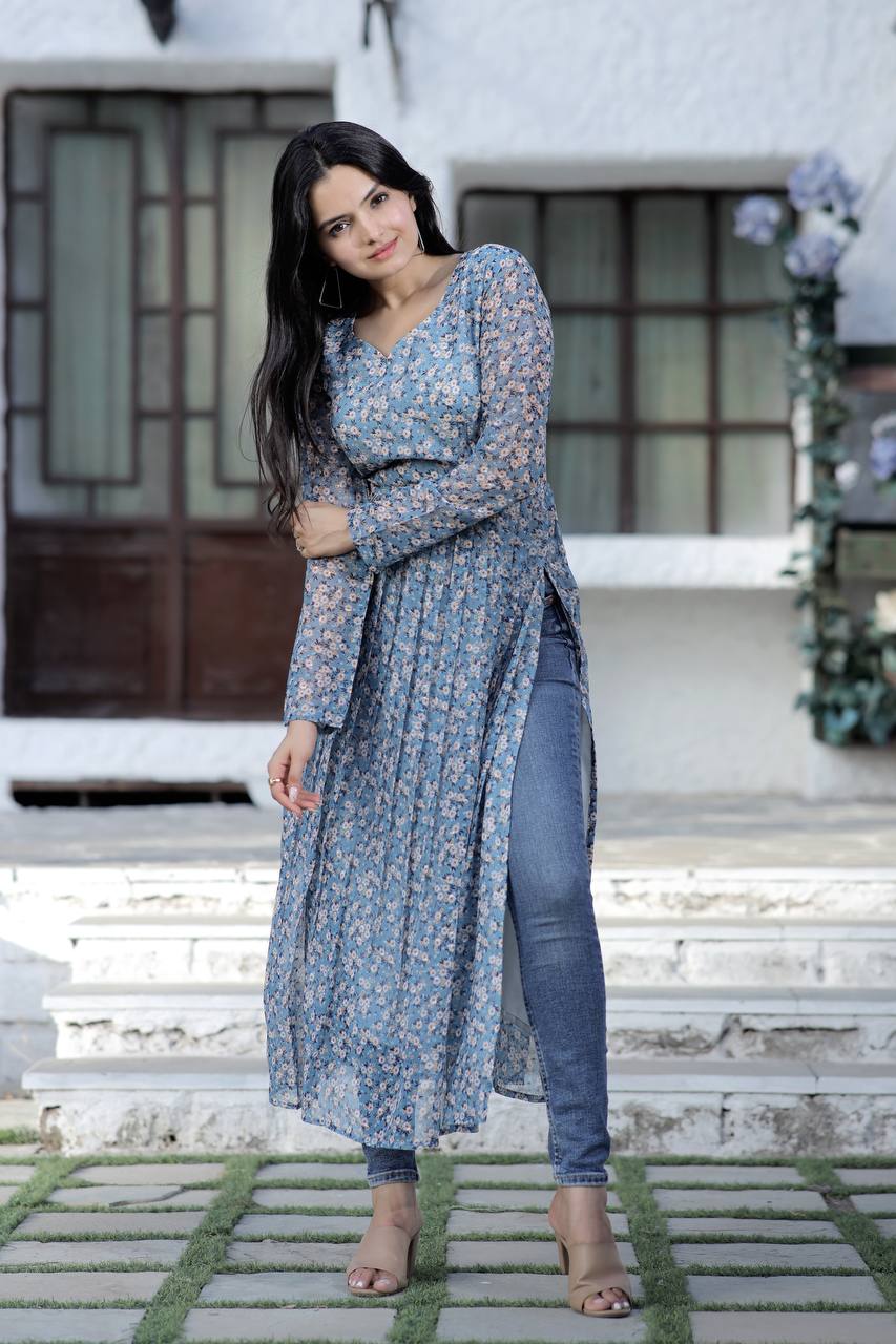 Gray Color Nayra cut Wonderful Kurti Clothsvilla