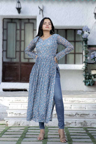 Gray Color Nayra cut Wonderful Kurti
