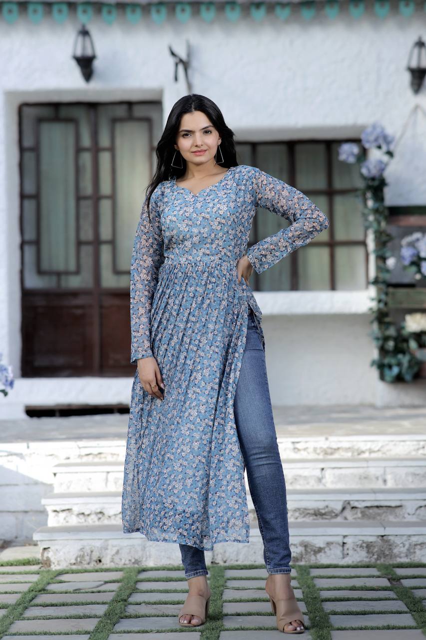 Gray Color Nayra cut Wonderful Kurti Clothsvilla