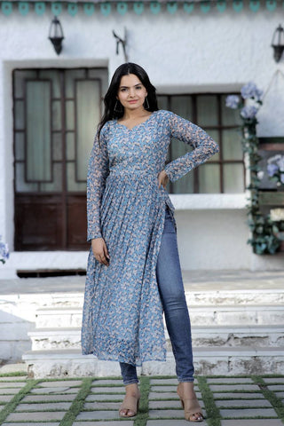 Gray Color Nayra cut Wonderful Kurti Clothsvilla
