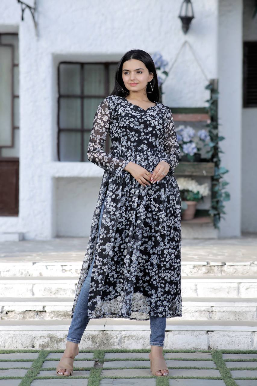 Black Color Nayra cut Wonderful Kurti Clothsvilla