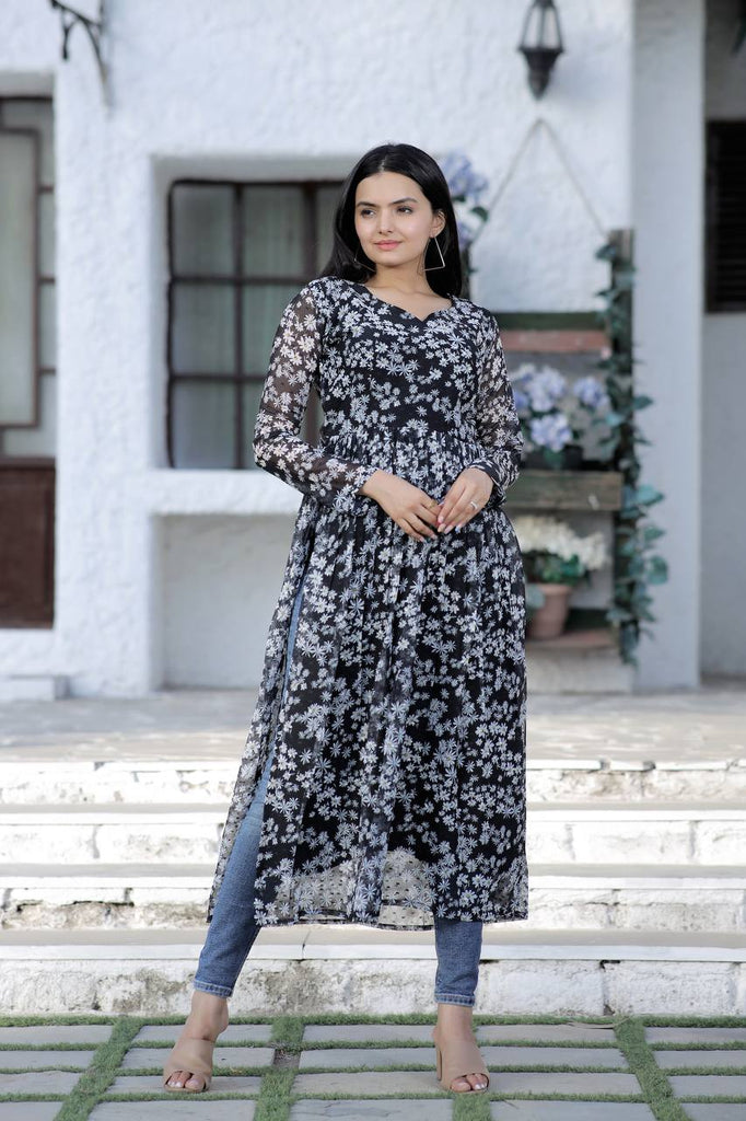 Poonam Centre Cut Gown Fancy Rayon Long Kurti Collection in Surat
