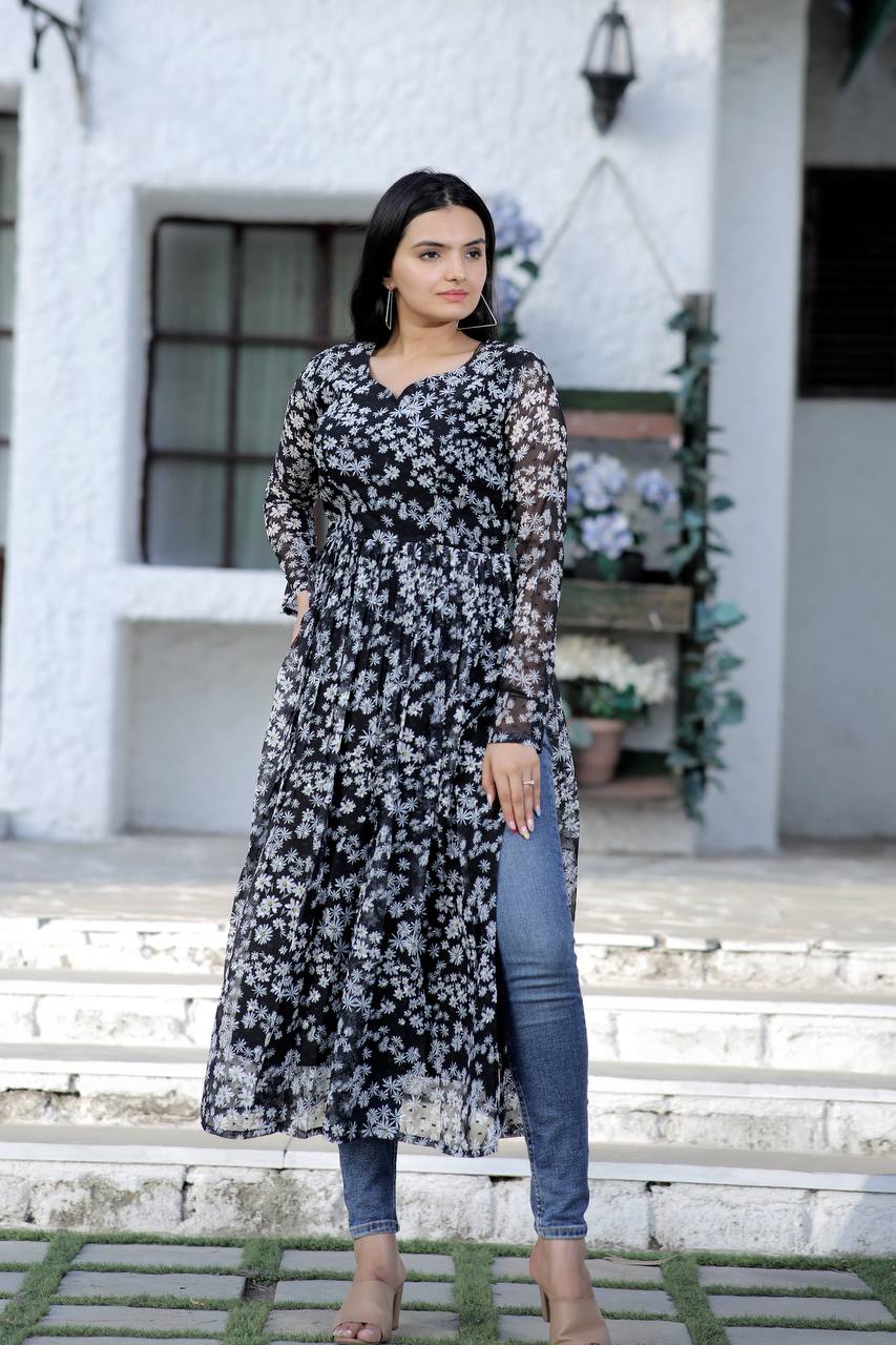 Black Color Nayra cut Wonderful Kurti Clothsvilla