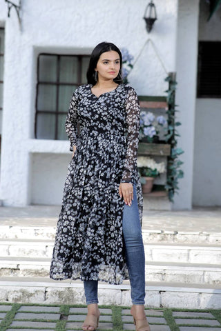 Black Color Nayra cut Wonderful Kurti Clothsvilla