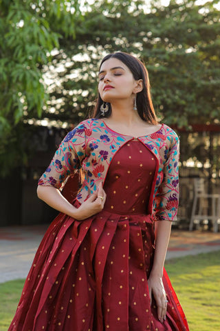 Wedding Wear Maroon Color Koti Pattern Gown Clothsvilla