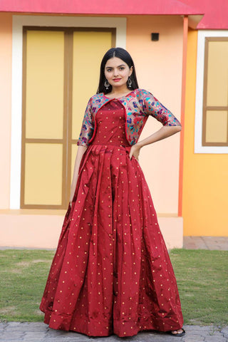Wedding Wear Maroon Color Koti Pattern Gown Clothsvilla