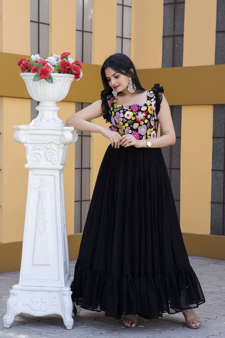 Ethnic And Girlish Black Colour Party Wear Gown For Trendy Girl - KSM  PRINTS - 4062484