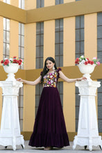 Load image into Gallery viewer, Party Wear Wine Color Embroidered work Gown Clothsvilla