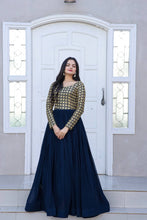 Load image into Gallery viewer, Beautiful Neck pattern Navy Blue Sequence Work Gown Clothsvilla