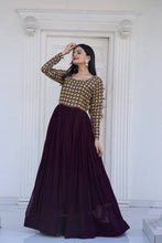Load image into Gallery viewer, Beautiful Neck pattern Wine Sequence Work Gown Clothsvilla