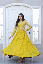 Load image into Gallery viewer, Beautiful Neck pattern Yellow Sequence Work Gown Clothsvilla