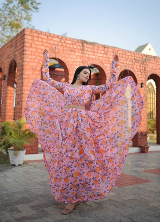 Rich Flower Digital Print Light Pink Color Gown Clothsvilla