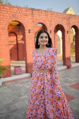 Rich Flower Digital Print Light Pink Color Gown Clothsvilla