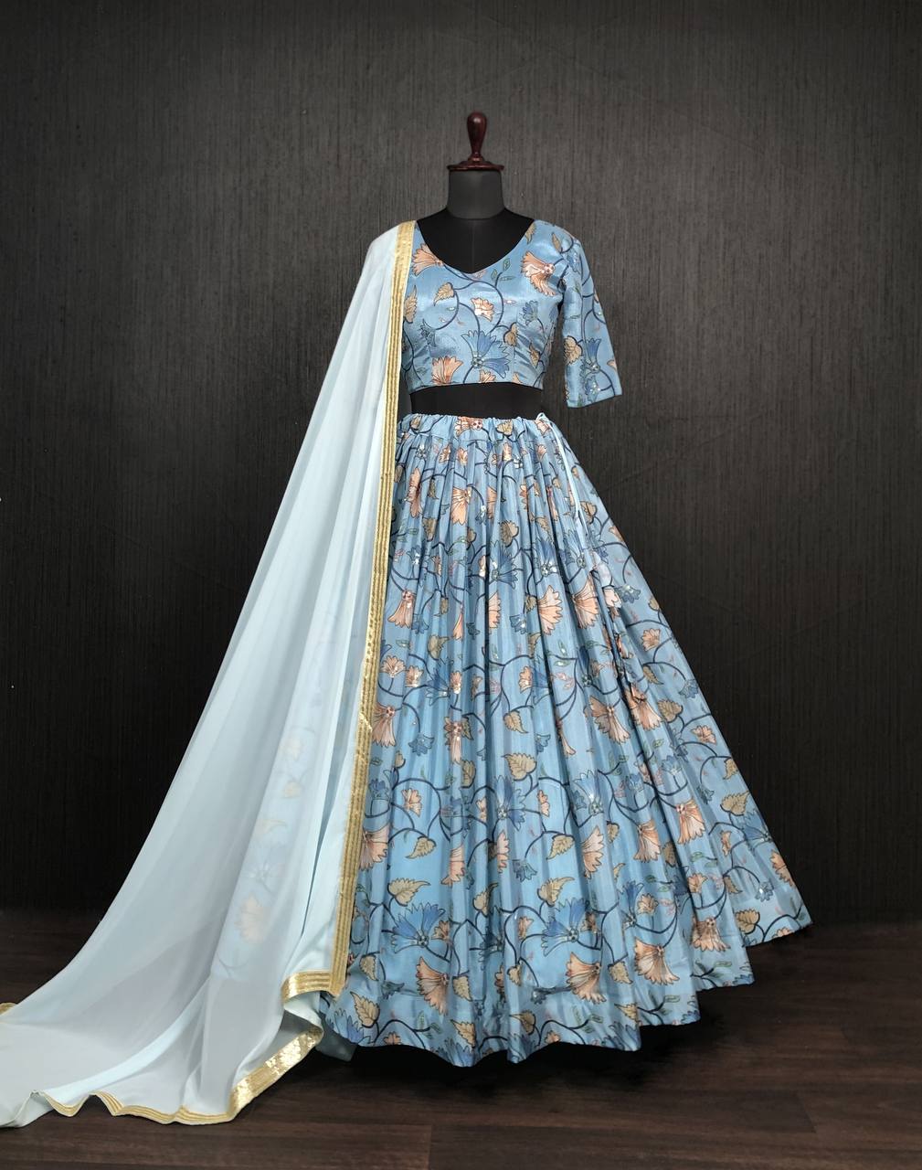 Wedding Wear Sky Blue Sequence Work Lehenga choli Clothsvilla