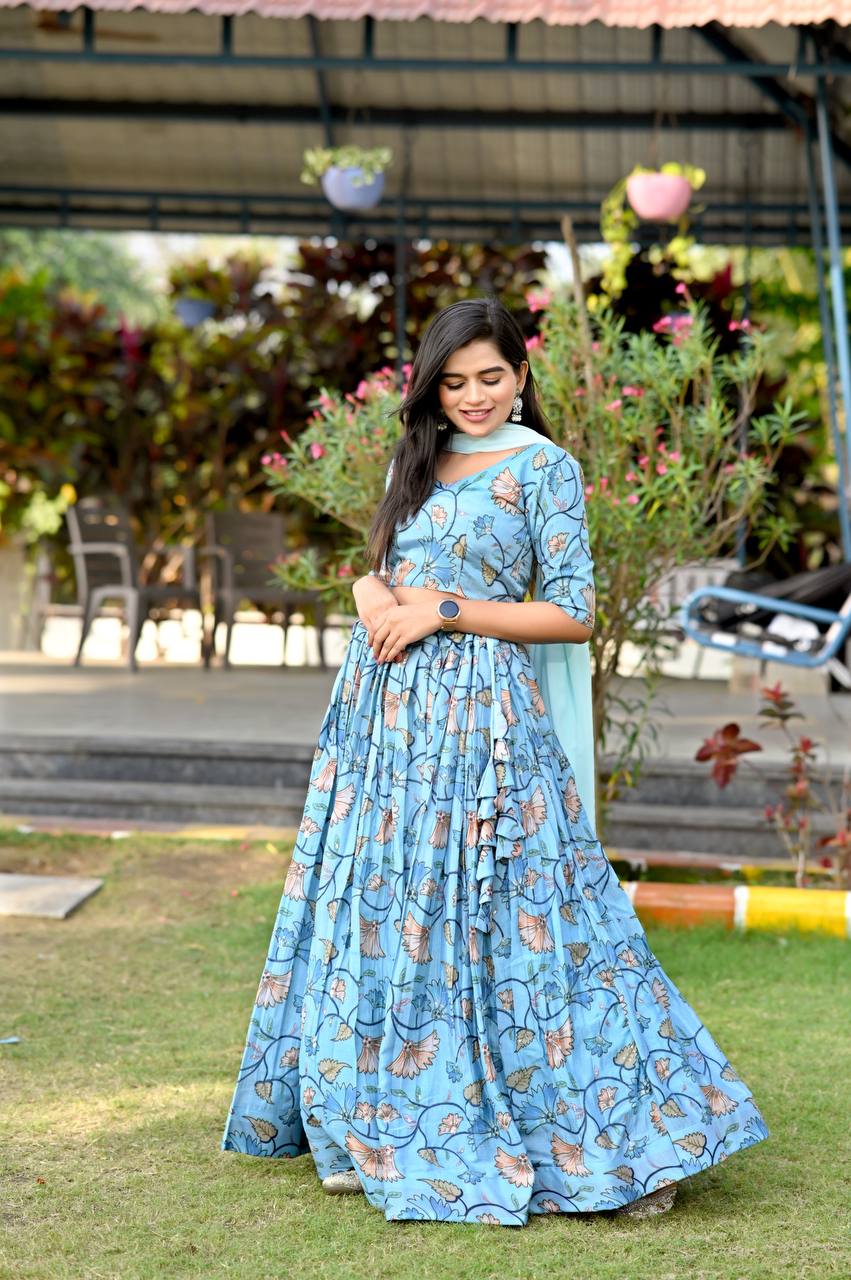 Wedding Wear Sky Blue Sequence Work Lehenga choli Secondary image