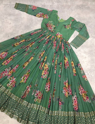 Digital Print Pista Green Color Function Wear Gown Clothsvilla