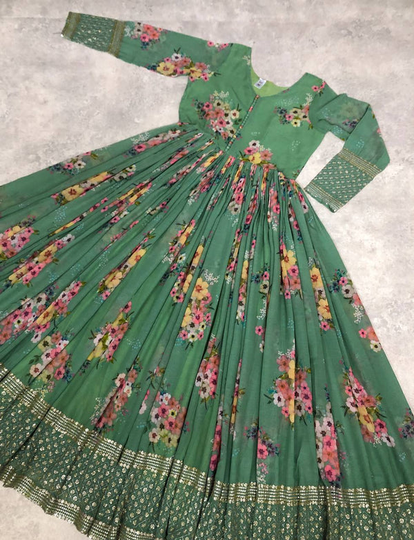 Digital Print Pista Green Color Function Wear Gown Clothsvilla