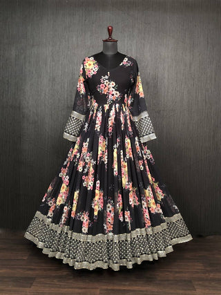 Digital Print black Color Function Wear Gown Clothsvilla