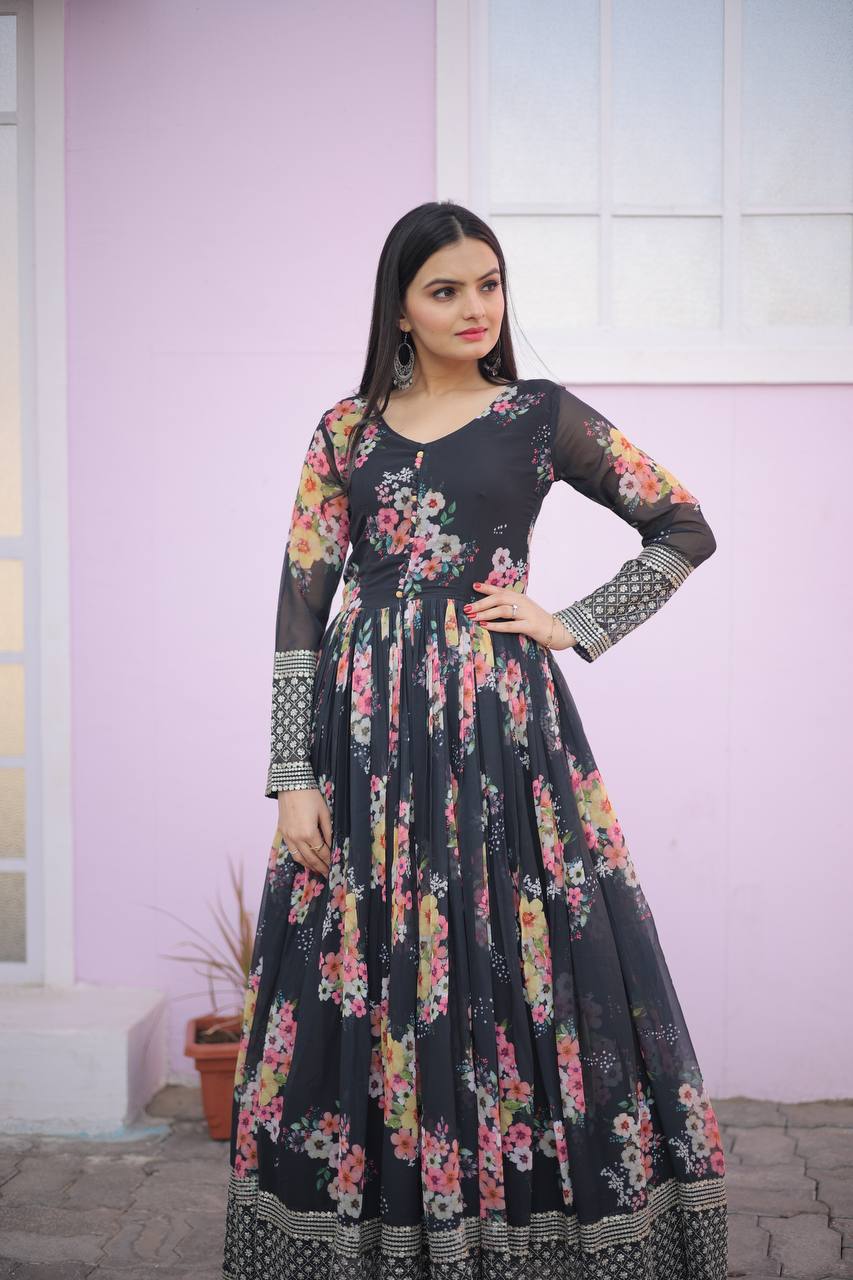 Digital Print black Color Function Wear Gown Clothsvilla Main image