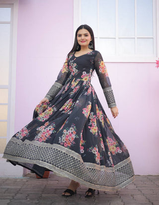 Digital Print black Color Function Wear Gown Clothsvilla