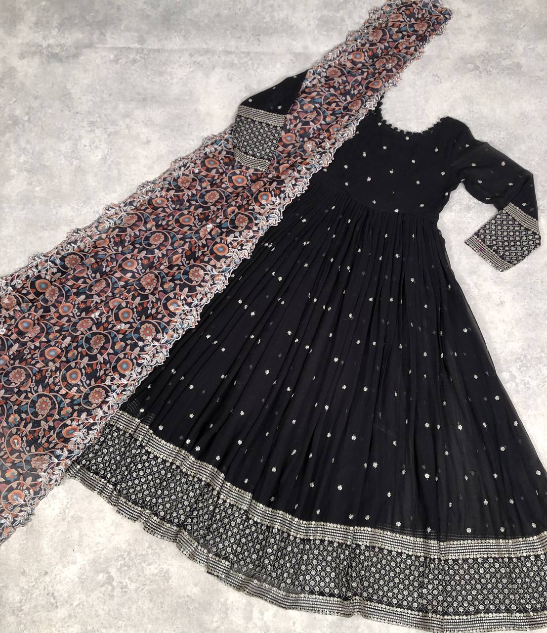 Fantastic Black Color Sequins Work Long Gown Clothsvilla
