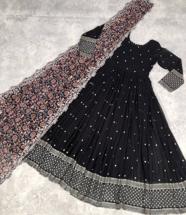 Fantastic Black Color Sequins Work Long Gown Clothsvilla
