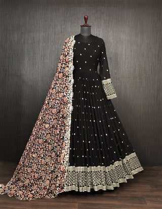 Fantastic Black Color Sequins Work Long Gown Clothsvilla