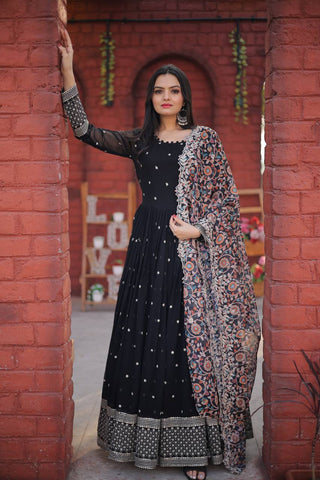 Fantastic Black Color Sequins Work Long Gown Clothsvilla