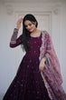 Load image into Gallery viewer, Fantastic Wine Color Sequins Work Long Gown Clothsvilla