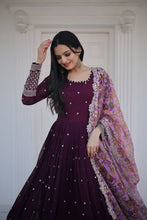 Load image into Gallery viewer, Fantastic Wine Color Sequins Work Long Gown Clothsvilla