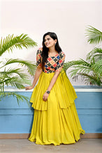 Load image into Gallery viewer, Unique Yellow Color Waist Pleat stitching Gown Clothsvilla