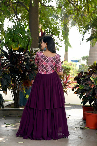 Unique Wine Color Waist Pleat stitching Gown Clothsvilla