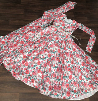 White Color Beautiful Print Long Gown Clothsvilla