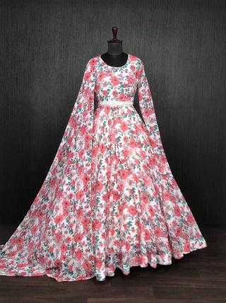 White Color Beautiful Print Long Gown Clothsvilla