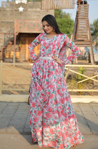 White Color Beautiful Print Long Gown Clothsvilla