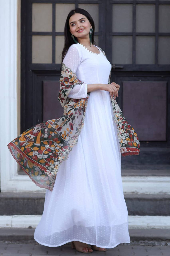 Pretty White Gown With Multi Organza Dupatta