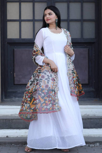 Pretty White Gown With Multi Organza Dupatta